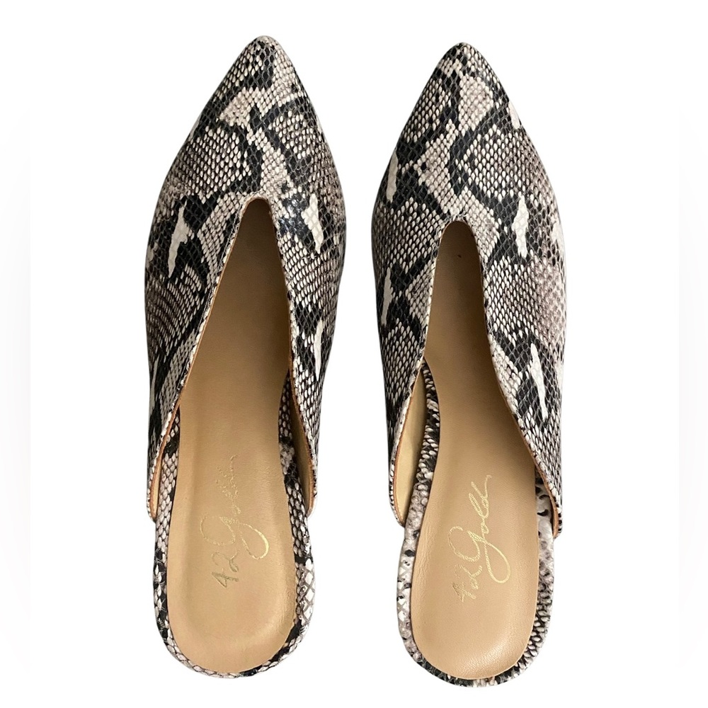 Snakeskin high heel mules